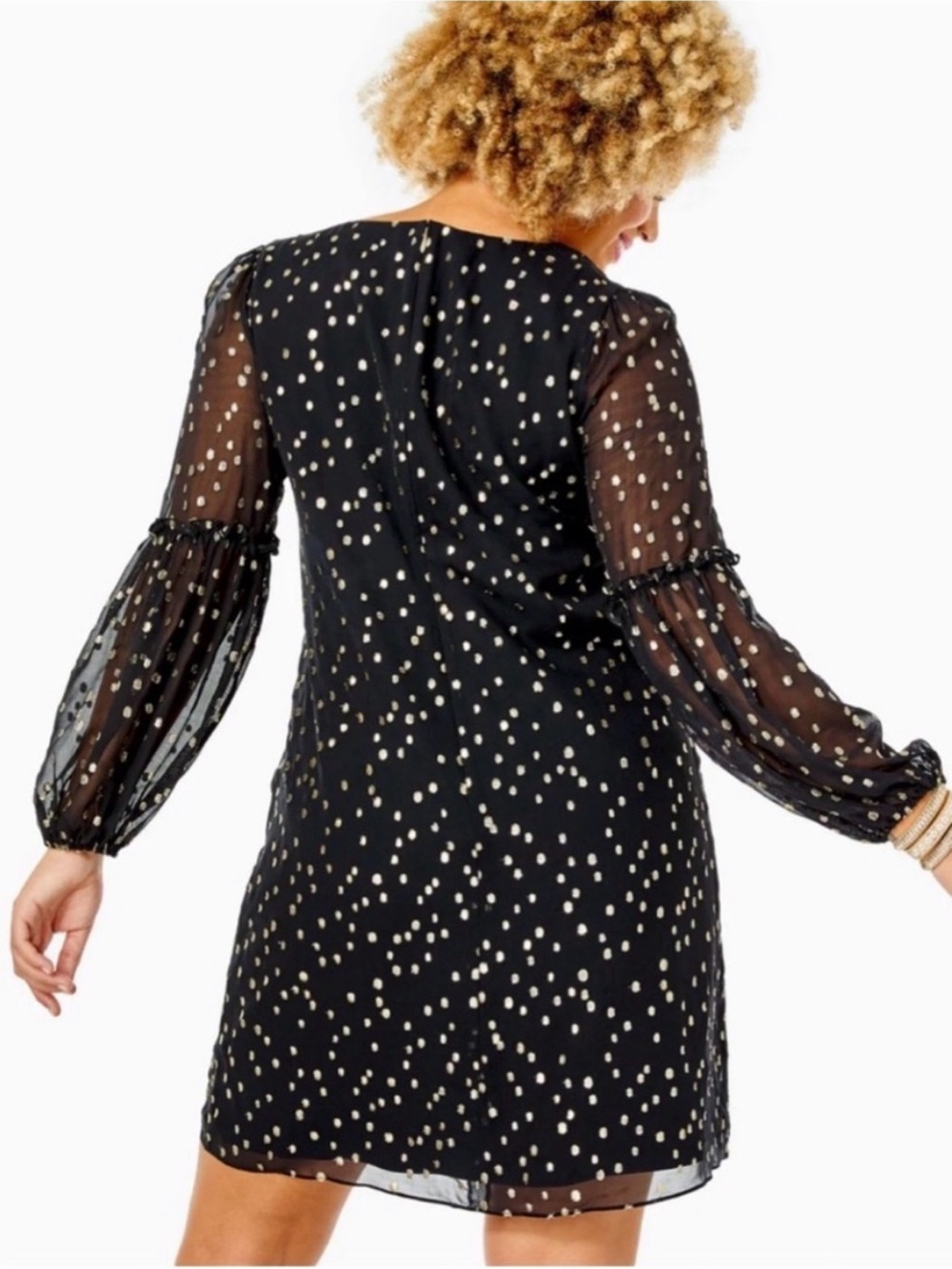 Lilly Pulitzer Cleme Black Silk Dress Gold Dot 14 - Picture 2 of 10